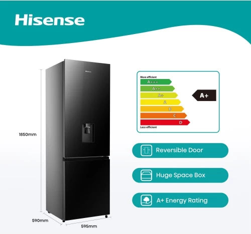 Hisense 347 Manual Double Door Bottom Mount Refrigerator (Black Glass)