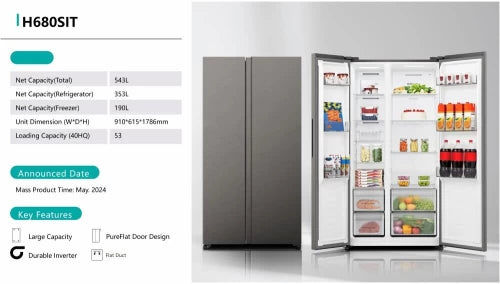 Hisense 543 L Automatic Side by Side Refrigerator A+ (Titanium Silver)